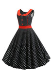 Black Polka Dots Sleeveless Swing Vintage Dress