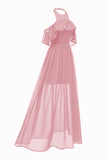 Burgundy Halter Tulle Vintage Dress With Lace