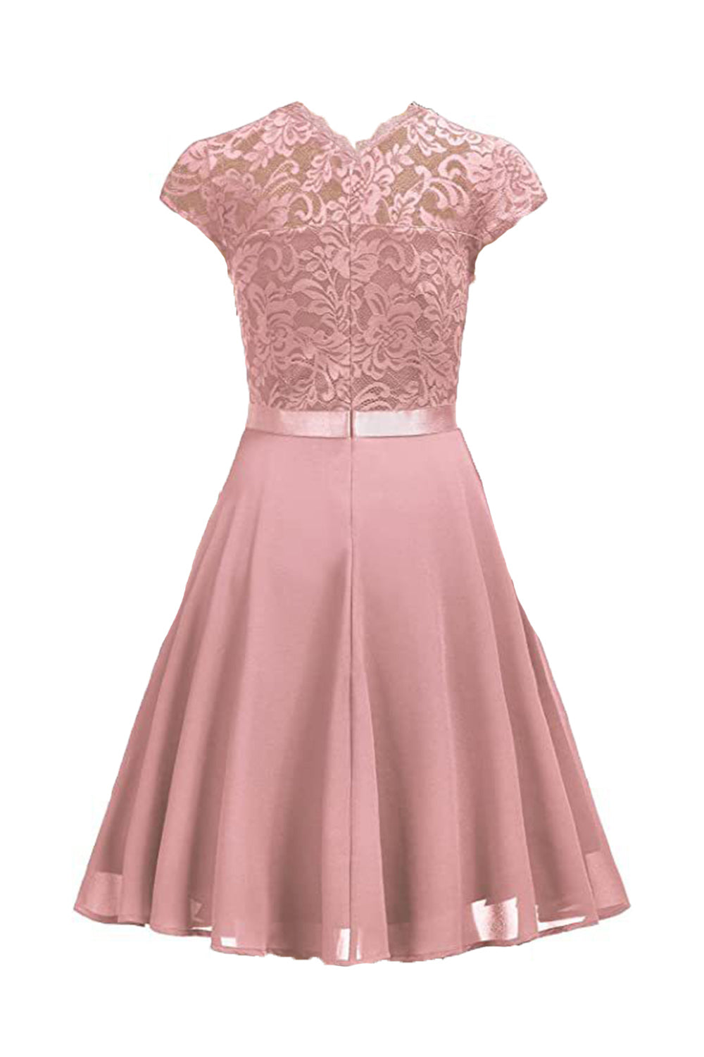 Pink A Line Lace Dress with Ruffles