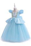 Blue Sequins Girl's Party Dress with Bow