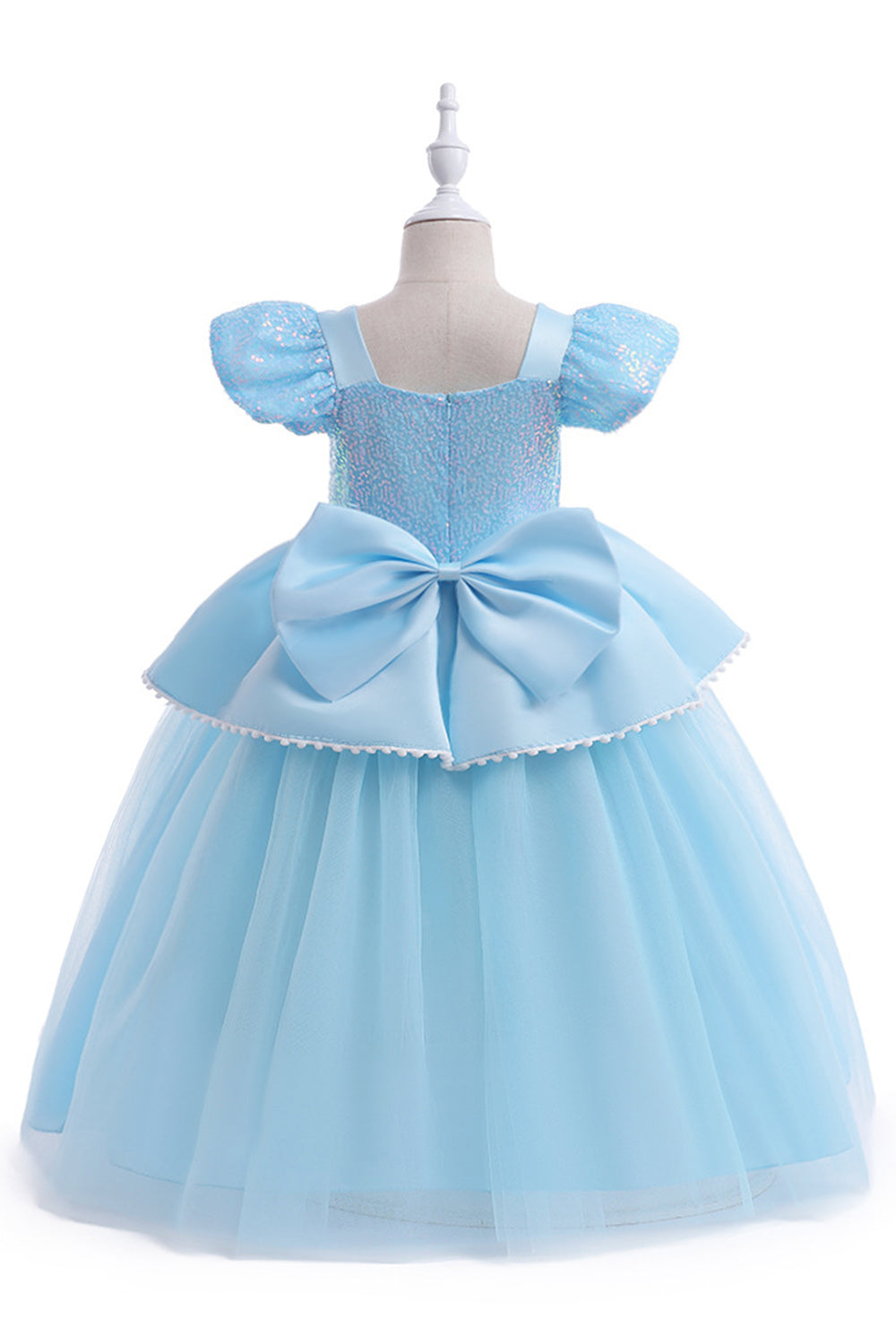 Blue Sequins Girl's Party Dress with Bow