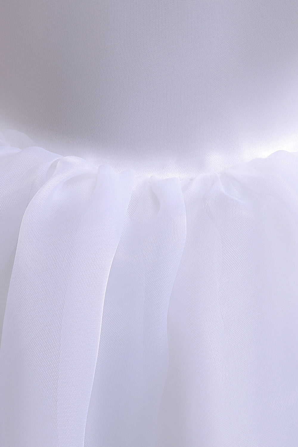 White Tulle A Line Flower Girl Dress with Puff Sleeves
