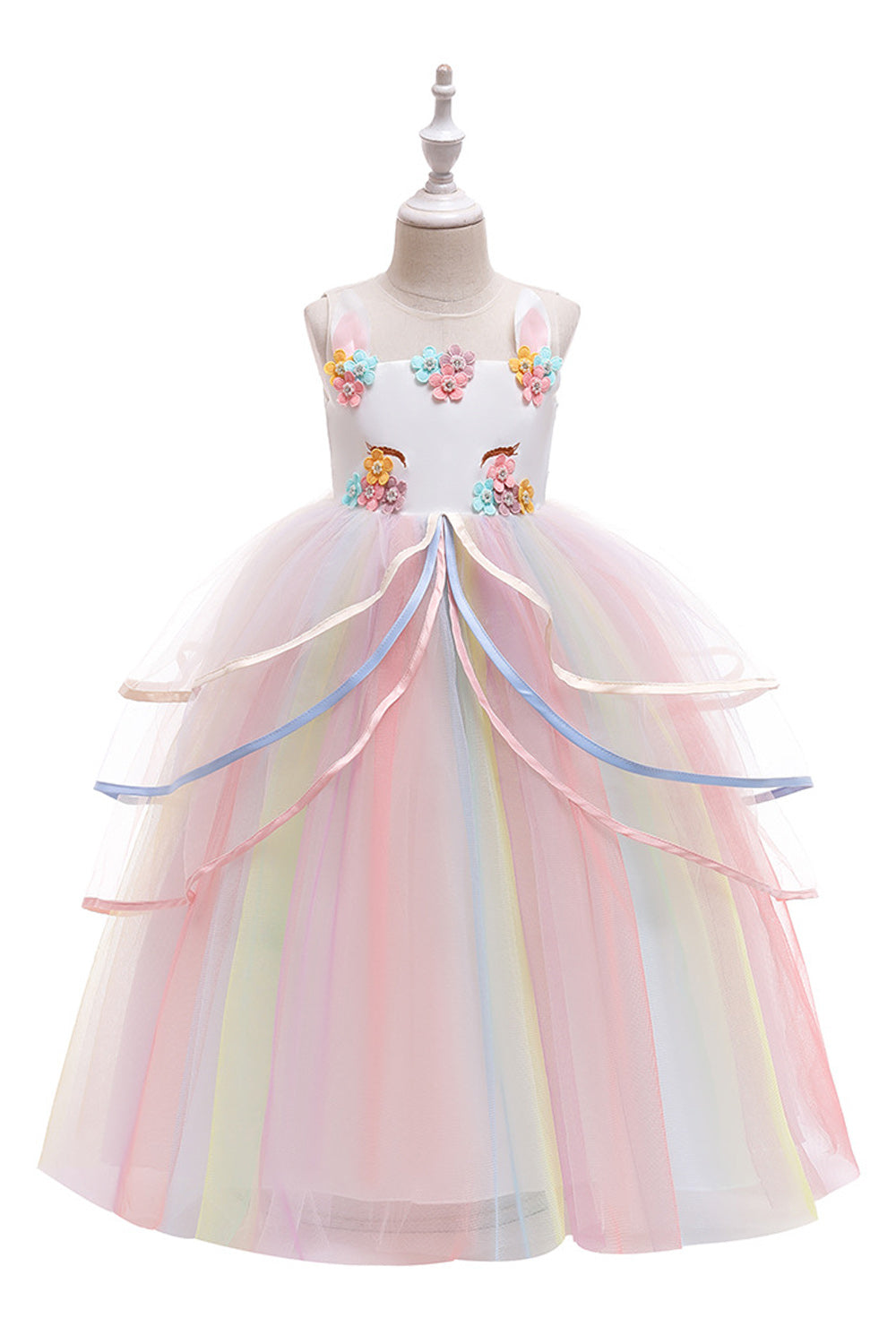 Pink A Line Tulle Girl's Party Dress with 3D Flowers