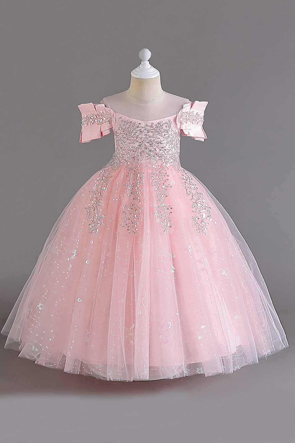 Pink Off the Shoulder A Line Flower Girl Dress with Bow