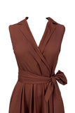 V-Neck Sleeveless Brown 1950s Dress