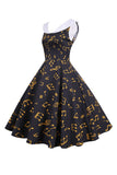 Printed Sleeveless Yellow Vintage Dress
