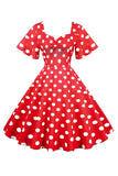 Polka Dots White Vintage Dress with Short Sleeves