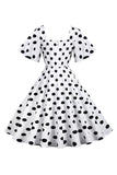 Polka Dots White Vintage Dress with Short Sleeves