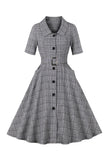 A-Line 3/4 Sleeves Grey 1950s Dress with Pockets