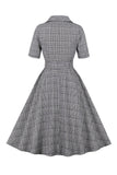 A-Line 3/4 Sleeves Grey 1950s Dress with Pockets