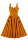 Spaghetti Straps Yellow Swing Vintage Dress