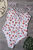 White One Piece Printed Swimwear with Strawberries
