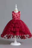Champagne Beading High Low Butterfly Girls Dresses