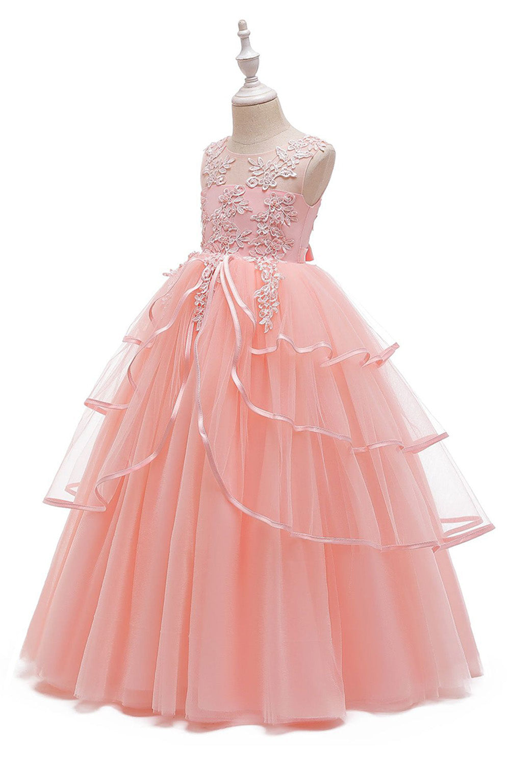 A Line Pink Sleeveless Bowknot Girls Dresses With Appliques