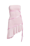 Strapless Asymmetrical Ruffles Pink Cocktail Party Dress