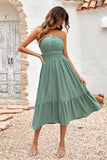 Green Strapless A-line Midi Summer Dress