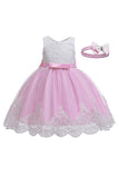 Boat Neck Blush Girls Dresses with Lace