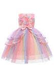 Tulle Sleeveless Purple Girls Dresses with Bowknot