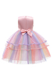 Tulle Sleeveless Purple Girls Dresses with Bowknot