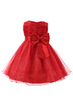 Glitter Boat Neck Pink Girls Dresses with Bow