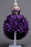 High Low Round Neck Sleeveless Purple Girls Party Dresses
