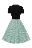 Green Short Sleeves Polka Dots 1950s Dress With Belt