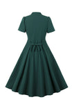 Green Deep V Neck 1950s Dress With Short Sleeves