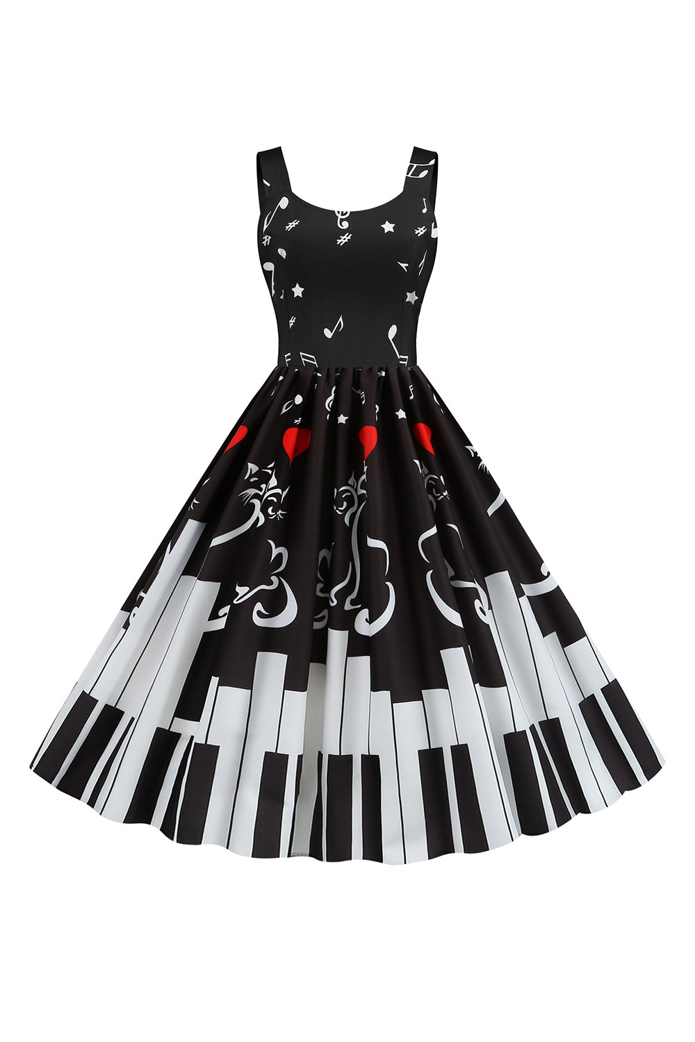Black Sleeveless Printed 1950s Dress