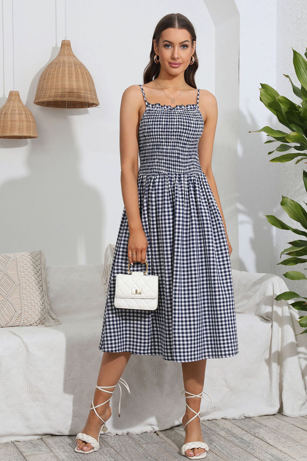 Plaid A Line Summer Dress with Pleated