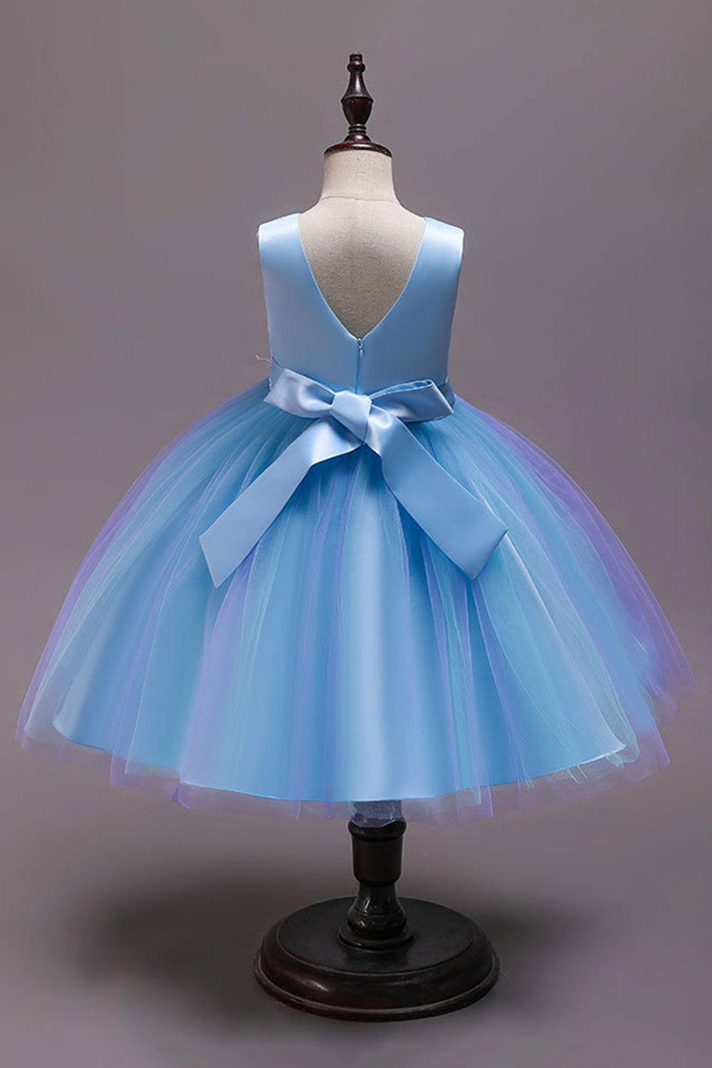 A Line Blue Bowknot Girls Dresses With Appliques