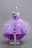 Pink High Low Appliques Sparkly Girls Dresses