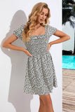 Square Neck Printed Summer Dress With Short Sleeves