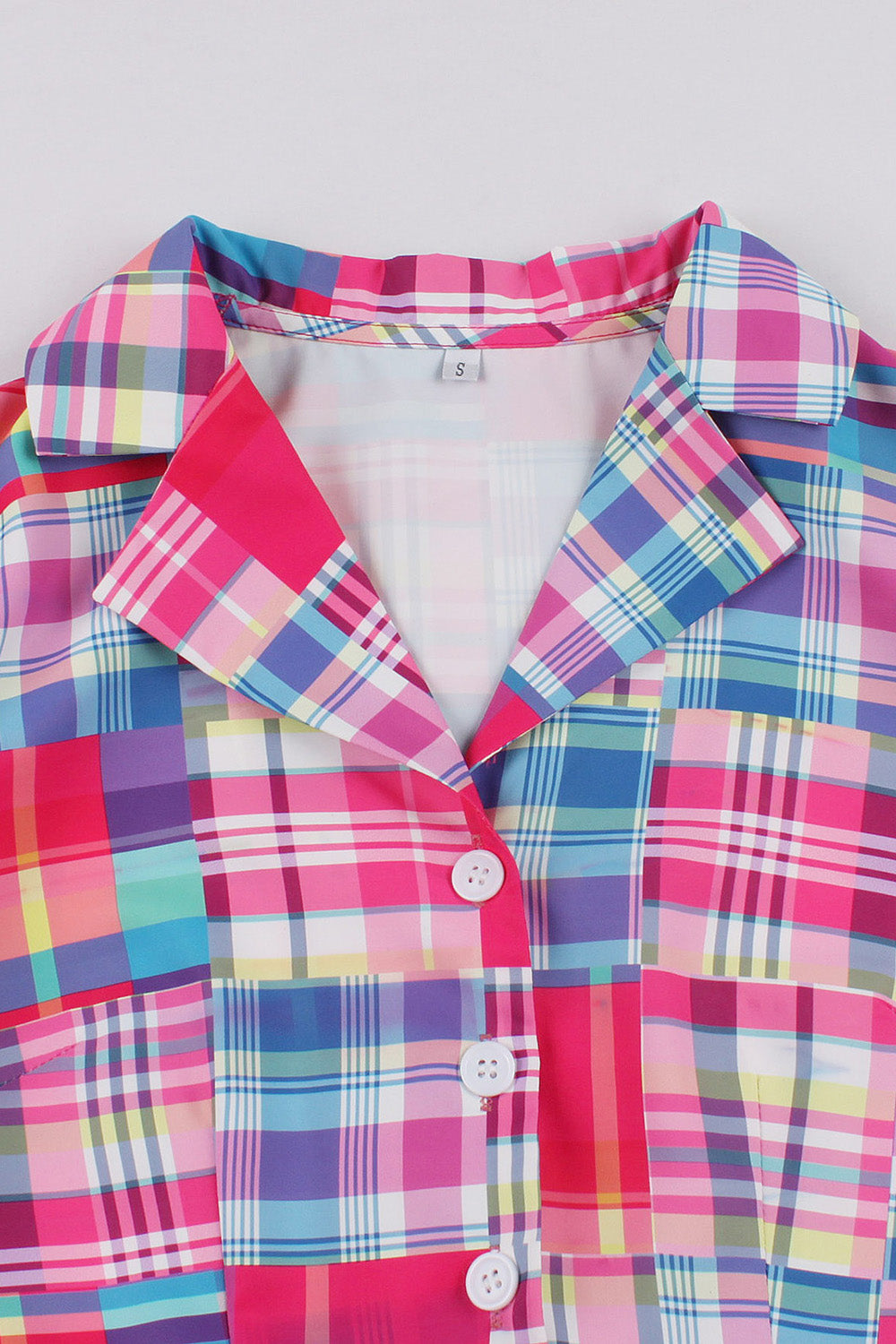 Pink Button Half Sleeves Plaid 1950s Dress