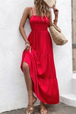 Red Open Back A Line Spaghetti Straps Summer Dress