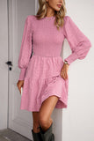 Pink Long Sleeves A Line Casual Dress with Ruffles