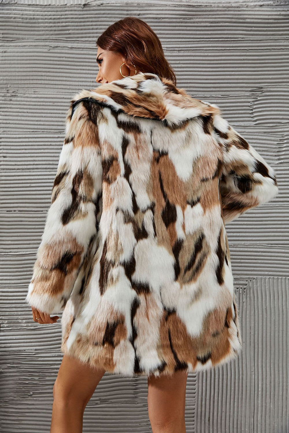 Yellow Leopard Printed Faux Fur Midi Women Coat