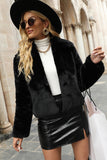 Black Shawl Lapel Cropped Women Faux Fur Coat