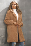 Camel Notched Lapel Long Faux Fur Women Coat