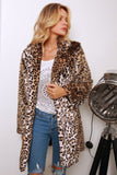 Brown Leopard Printed Notched Lapel Long Faux Fur Women Coat