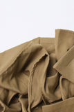 Khaki Notched Lapel Ruffled Long Trench Coat