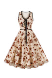 A Line V Neck Apricot Vintage Dress with Appiques