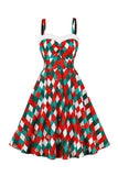 A Line Spaghetti Straps Red Christmas Vinatge Dress
