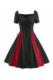 Gothic A Line Lace Up Red Halloween Dress