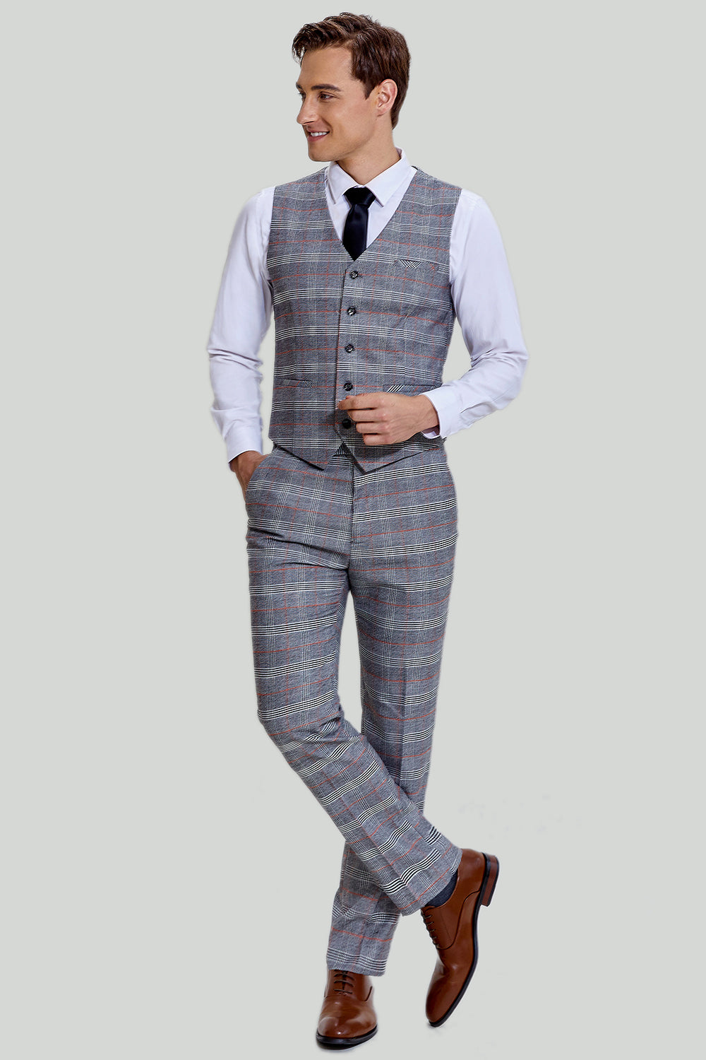 ZAPAKA Men's Homecoming Suits Grey Plaid Wide Peak Lapel 3 Piece Single  Breasted Prom Suits and Tuxedo
