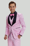 Pink Jacquard Satin Shawl Lapel 3 Piece Men's Prom Suits