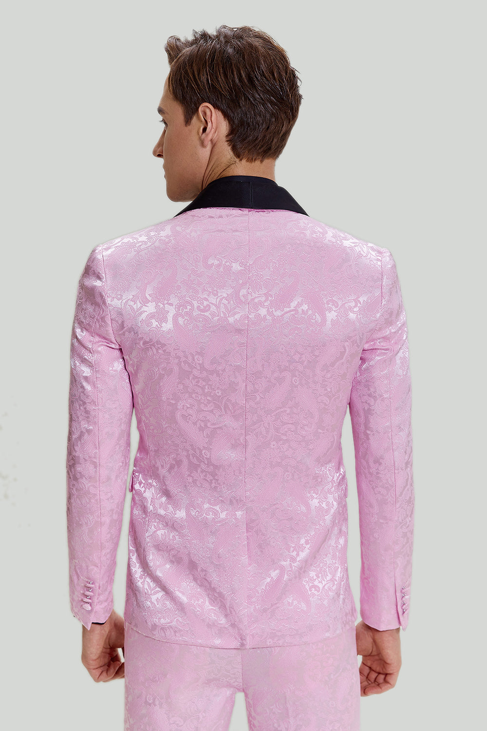 Pink Jacquard Satin Shawl Lapel 3 Piece Men's Prom Suits