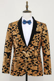 Gold Men's Blazer Slim Fit Solid One Button Business Suit Jacket