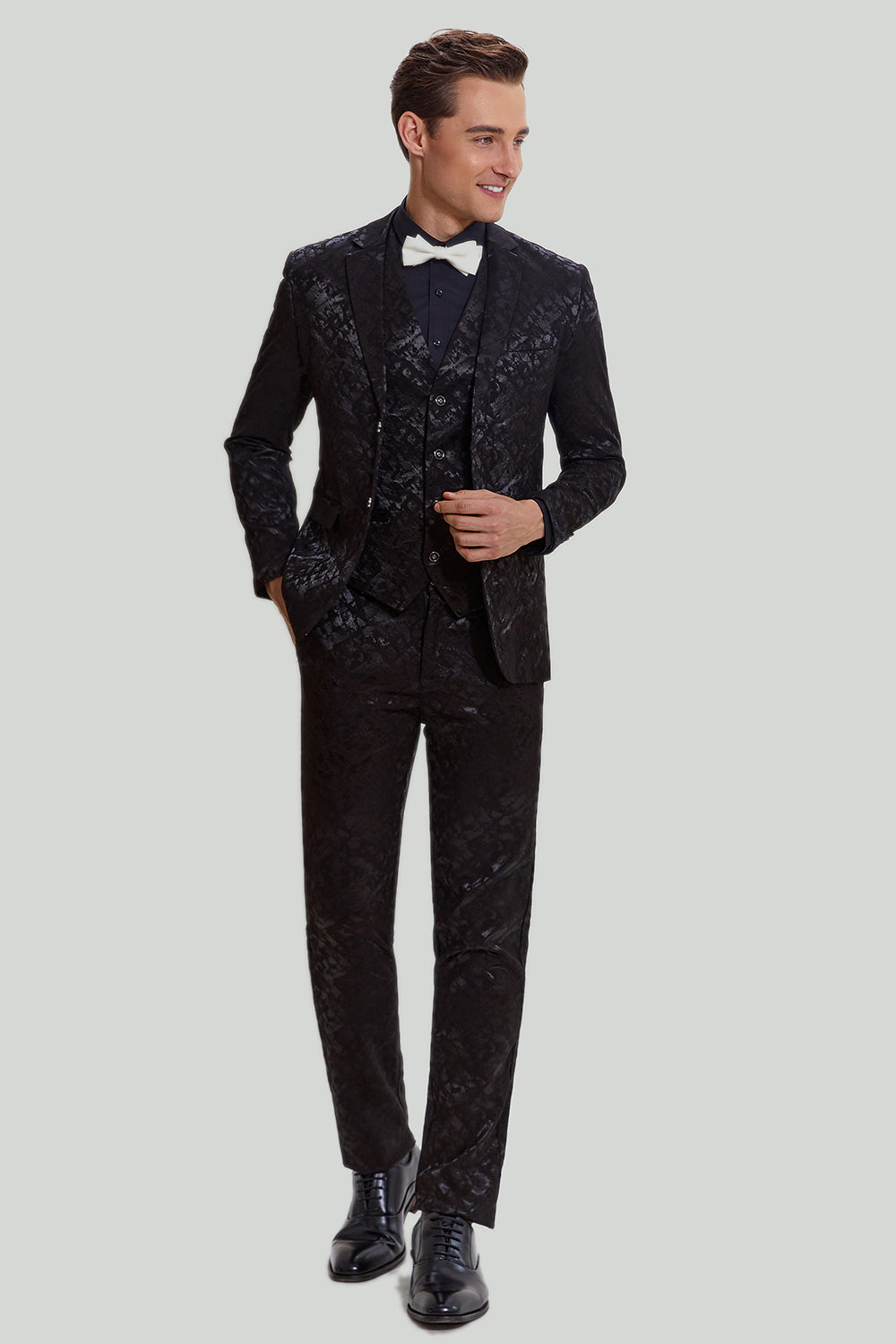 ZAPAKA Men's Homecoming Suits Black 3-piece Jacquard Prom Suits