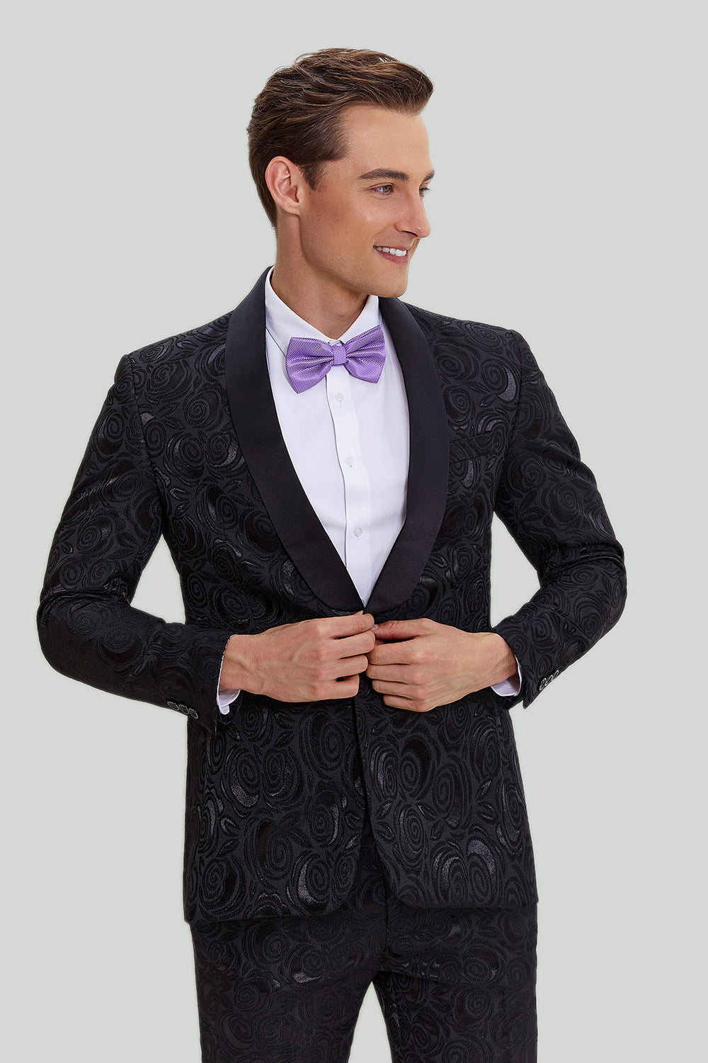 ZAPAKA Men's Homecoming Suits Black 2-piece Jacquard Prom Suits