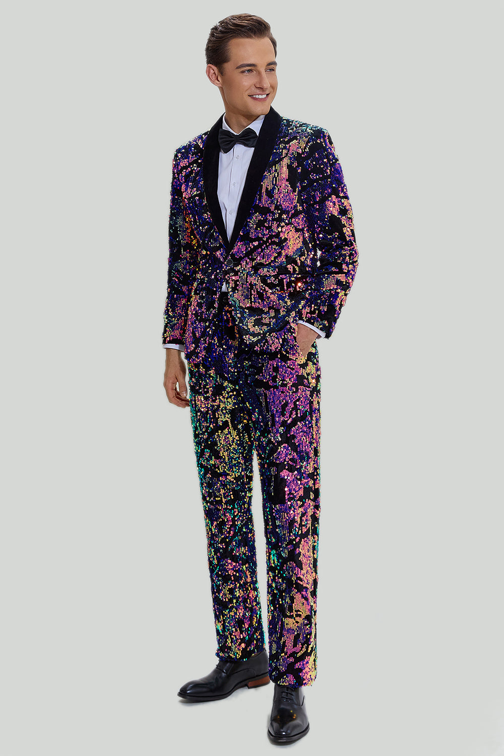 Purple Sequins Mens Two-Piece Suit Shawl Lapel One Button Tuxedo